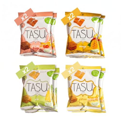 TASU Mix de Fruta Deshidratada | Pack de 8 Snacks Saludables Sabor Plátano, Mango, Piña y Fresa | 100% Natural, Sin Aceites ni Azúcar Añadida