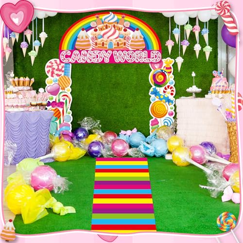 Image of 4Pcs Sweet Candy Party Decorations Candy Door Covers Sweet Hanging Banner Backdrop Candys Themed Party Land Store Porch Sign Colorful Runner Rug Background Photo Prop for Baby Shower Birthday Supplies