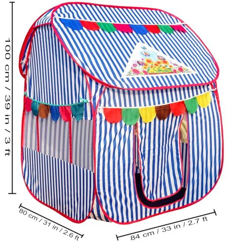 Image of Homecute Foldable Pop Up Hut Type Kids Toys Play Tent House for Boys and Girls (Medium Size Blue-White)