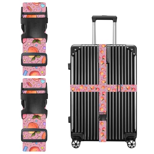 Image of Nuxovilar Luggage Straps Set for Suitcase 1.96x71in Polyester | Cargo Strap Travel Belt Security Buckle Band Summer Vacation Holiday Trip Airport (Peaches Stars)