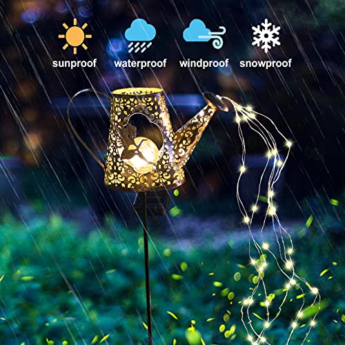 Yjfwal Solar Watering Can With Lights Garden Solar Lights Waterfall Lights Waterfall Fairy Lights Outdoor Decorative Lights For Walkway Yard Decor(With 100 Led Warm White Light String) #TOP7