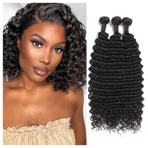 Rebasar Tissage Bresilien Boucle Tissages Cheveux Humain lot 3 (10 10 10 Pouces) Deep Wave Human Hair Bundles Meche Bresiliennes Tissage Bouclé Naturel Noir 70g/pc(Total 210g)