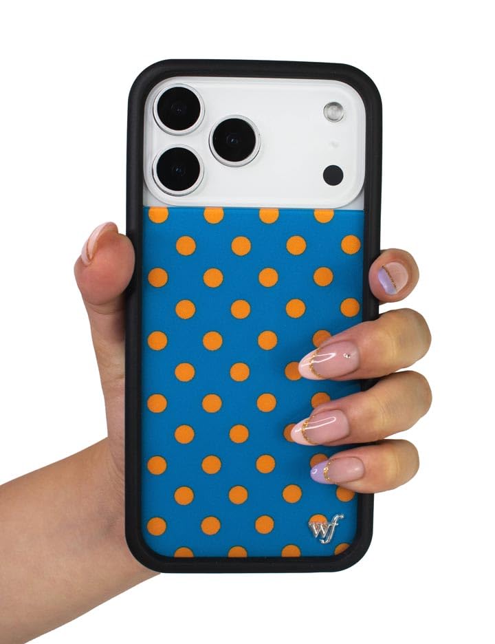 Image of Wildflower Cases - Compatible with iPhone 16 Pro Max | Protective Black Bumper, 6.5ft Drop Test Certified, Women Owned Small Business | Trendy Classic Dotted Spots Cute | Polka Dot - Blue & Orange