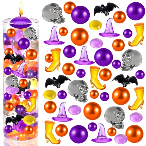 ZHWKMYP 120 Pcs Halloween Vase Filler Orange Purple Beads Vase Filler Floating Halloween Vases Fillers Decor for Centerpieces Table Decorations