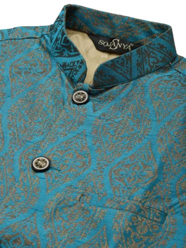 Image of SOJANYA (Since 1958, Men's Silk Blend Grey Kurta Pyjama & Silk Blend Jacket Combo