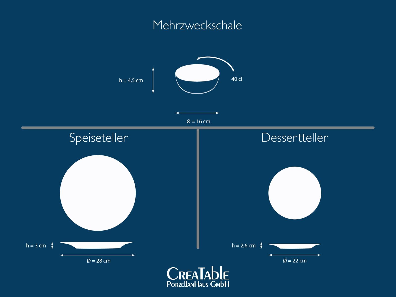 CreaTable, 21622, seria Uno Volcano, 12-częściowy zestaw naczyń, zestaw talerzy z kamionki, nadaje się do mycia w zmywarce i używania w kuchence mikrofalowej, wyprodukowano w Portugalii