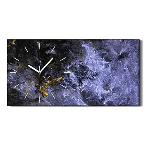 Horloge sur toile 60x30 cm abstrait argent et or silencieuse pour salon - 2