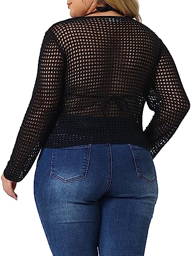 Agnes Orinda Plus Size Mesh Crochet Crop Top for Women Hollow Out Knit Sweater Beach See Through Cover Ups 20244