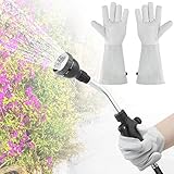 Gartenhandschuhe für Damen und Herren, Gartenhandschuhe dornensicher, Leder-Rosenhandschuhe mit extra langen Rindslederärmeln für Garten- und Haushaltsarbeiten – Medium