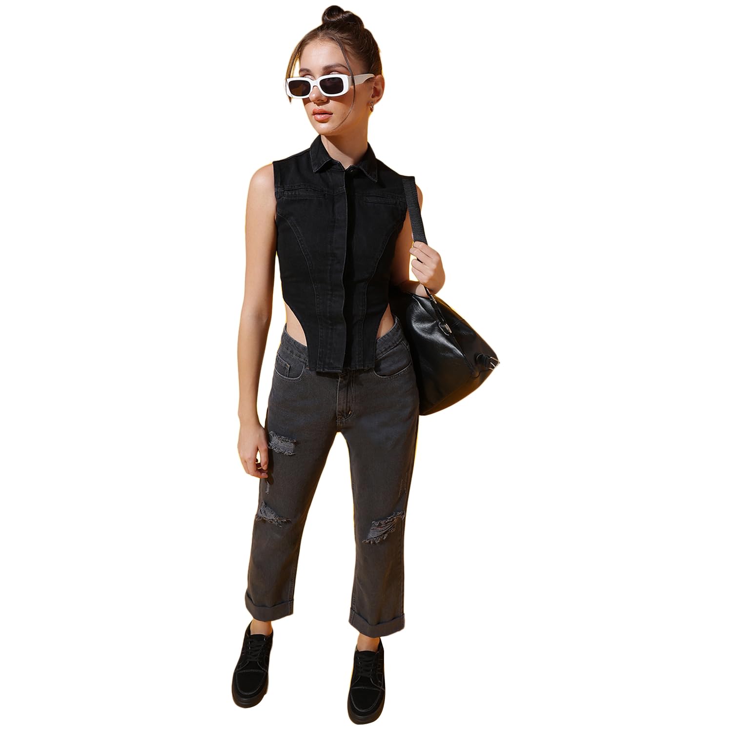 Belliskey Women's Black Collared Corset Stylish Top-image-8