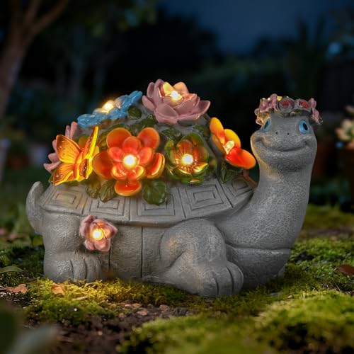 IDEA SHOW Solar Turtle Statue, Outdoor Figurine Decorations Ornament Lamps