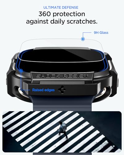 Image of Spigen for Apple Watch Ultra 3 /2 /1 Case, Rugged Armor Cover with Touch Sensitive Tempered Glass Screen Protector Durable Protective TPU Flexible Shock Proof Military Grade Bumper - Matte Black