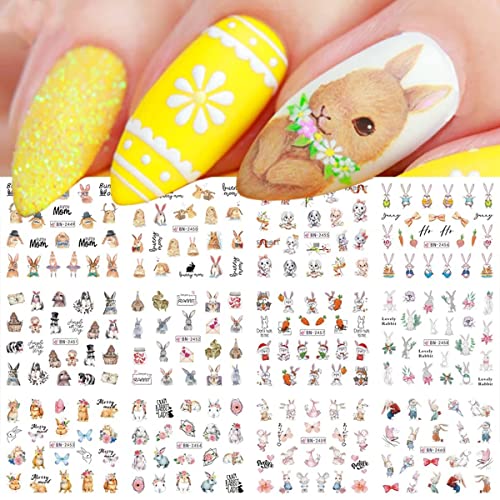 12 Sheet Bunny Nail Art Stickers Easter Water Transfer Nail Sticker Decals Nail Art Decoration Easter Cute Rabbit Eggs Chick Flower Carrot Nail Design For Women Kids Diy Acrylic Nail Art Supplies #TOP7