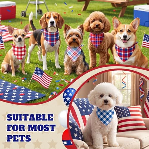 Image of Abbylike 50 Pcs Veterans Day Dog Bandanas Bulk, Red White and Blue Plaid