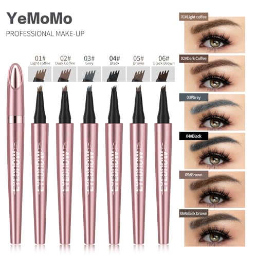YeMoMo 4-Tip Eyebrow Pen, Professional Makeup, 24Hr Wear, Waterproof, 6 Colors Available, Hair-Like Strokes, Rose Gold (2#Dark Coffee)