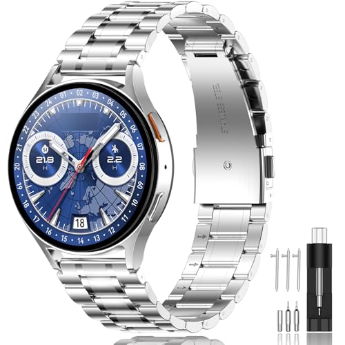 SUPLINK Compatible con Samsung Watch 7 6 5 4 40 mm 44 mm/Galaxy Watch 4 6 Classic Band 42 mm 46 mm 43 mm 47 mm/Galaxy Watch 5 Pro 45 mm/Active 2, 20 mm, correa de repuesto de metal para hombre, color