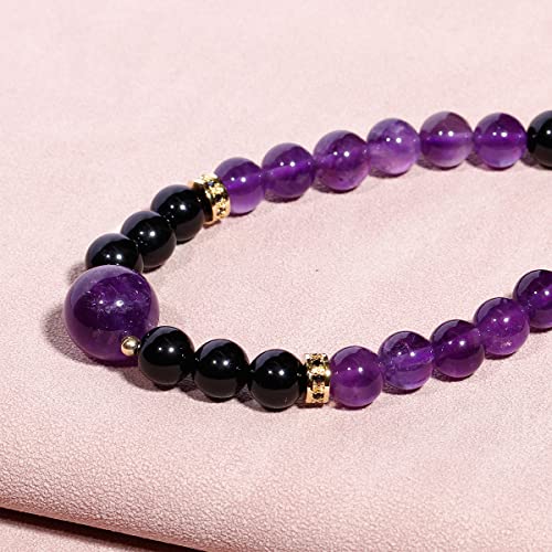 Jewever Black Choker Necklace For Women Or Men Jewelry Healing Crystals And Worry Stones Essential Oil Diffusers Beaded Necklaces Strand Good Luck Gift (Amethyst & Obsidian) #TOP6