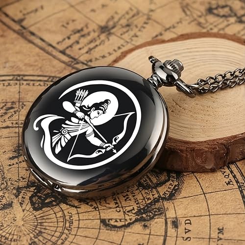 Image of Vintage Gandhi Style Pocket Watch with Engraved Designs & Messages Royal Black Analog for Men Women & Kids Includes Key Ring for car or Bike Keys Ideal Gift