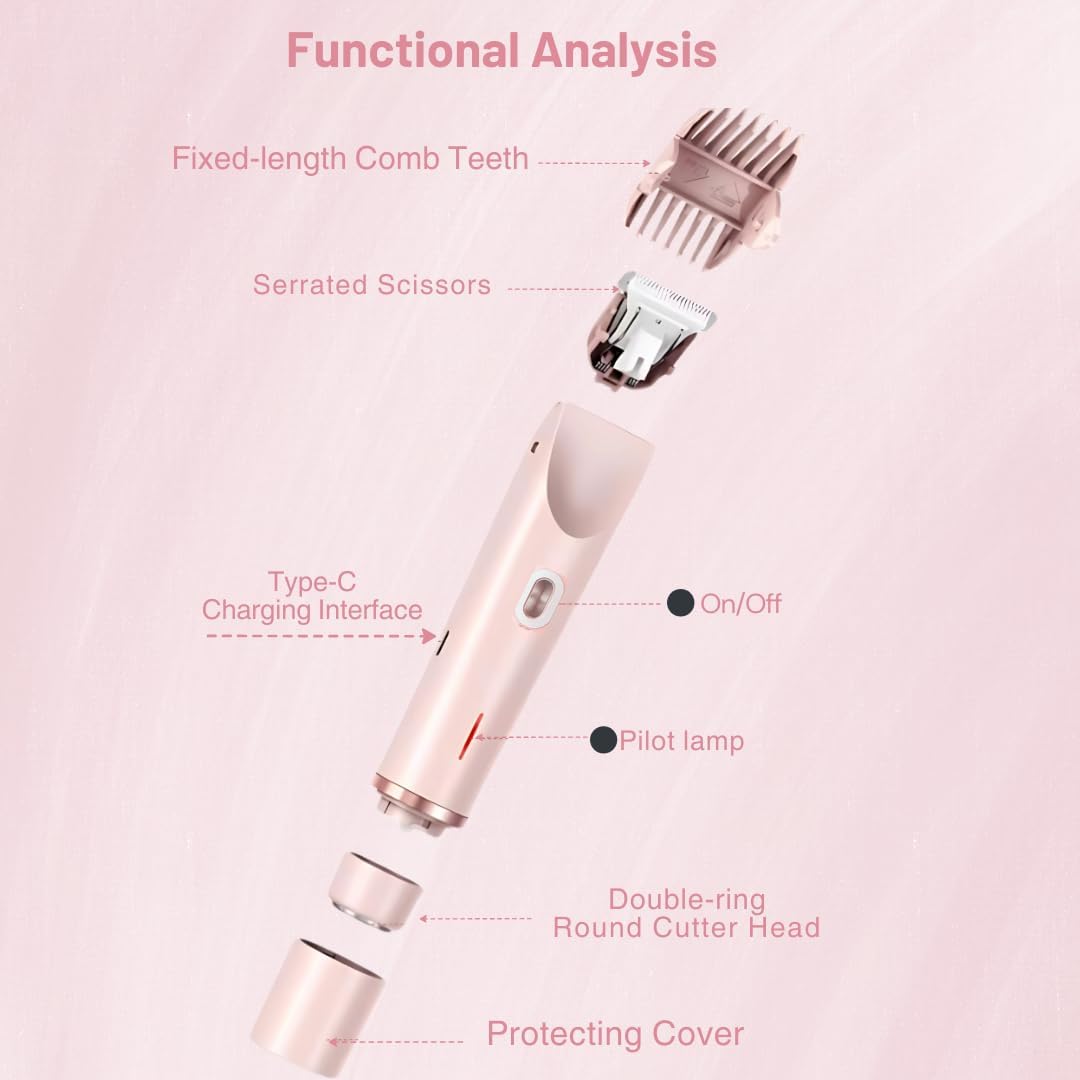 Electric Bikini Trimmer for Women, USB Rechargeable Electric Shaver for Bikini Line, Legs, Underarms – Portable Waterproof Lady Grooming Razor (Pink)