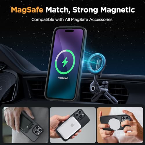 Image of Miracase Magnetic for iPhone 15 Pro Max Case 6.7 inch (Compatible with MagSafe)(with 2X Screen Protectors) Military-Grade Protection, Anti-Fingerprint Translucent Matte Phone Cover, Black