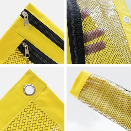 Image of Pencil Pouch for 3 Ring Binder, Heavy Duty Canvas Dual Zipper Pen Bag with Clear Window, Smooth Metal Zipper, Fit Standard 3-Ring Binders for School Office Travel Supplies (Yellow)