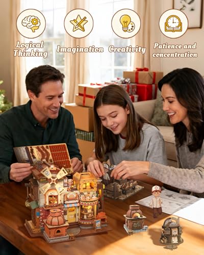 CUTEBEE 3D Wooden Puzzles for Adults - Bread Factory Bakery 576pcs Wooden Mechanical Model DIY Building Kit with Music and Lights, Bookshelf Decor, DIY Craft Gifts for Adults（Bread Factory） - Thumbnail 7