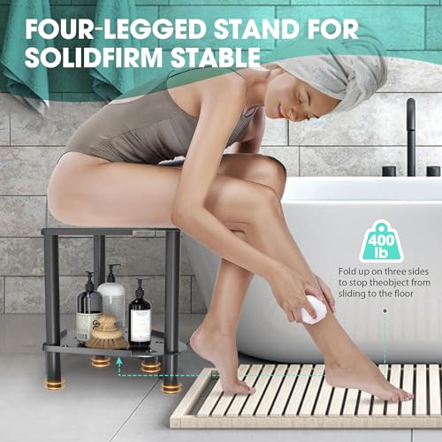 Image of Heart Shaped Shower Stool for Inside Shower, Small Corner Shower Stool with Storage Tray, Bath Seat for Seniors Adults, Durable Metal Shower Chair for Shaving Legs, Black
