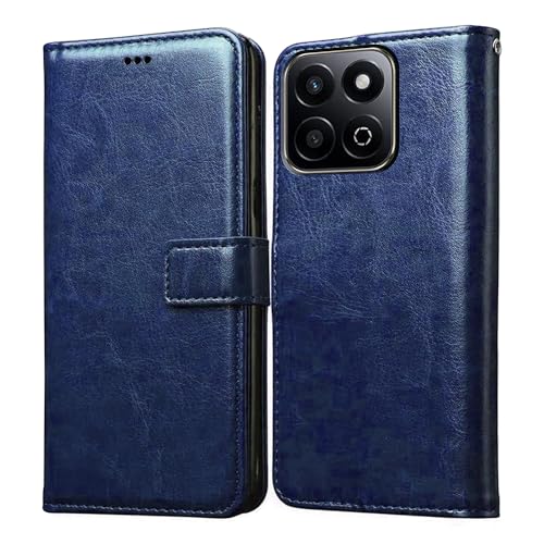 Image of Amazon Brand - Solimo Flip Leather Mobile Cover (Soft & Flexible Back case) for Honor X7c 5G (Blue)