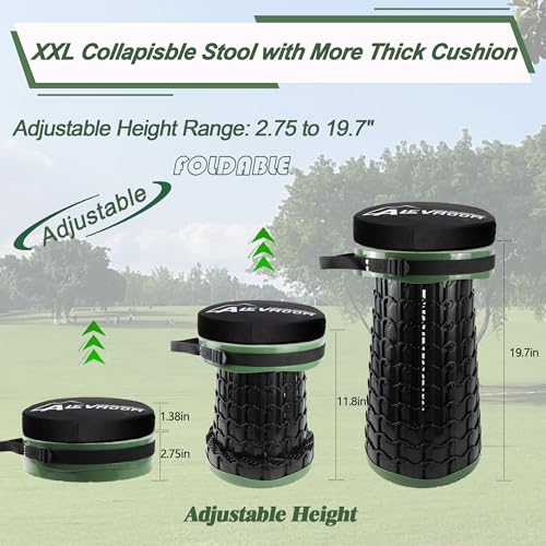 Image of ALEVMOOM Upgraded XXL Collapsilbe Stool with Cushion,More Sturdy and Height 19.7 inch,D11.8 inch,Portable and Lightweight Adjustable Telescoping Stool for Camping Hiking BBQ Max Loading 1000Ibs