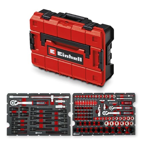 Original Einhell E-Case 121-tlg. Werkzeugkoffer KFZ (KFZ-Profi Stecknuss-Set Bit-Stecknüsse Impact-Bits Zündkerzeneinsätze Umschaltknarren Systemkoffer)