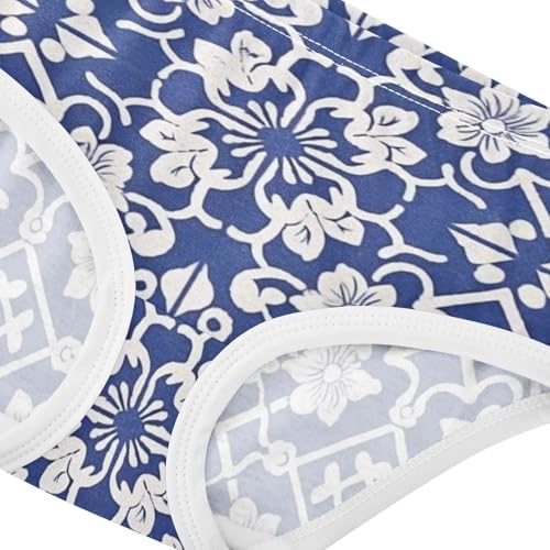 Blue and White Delicate Tile Girls' Breathable Triangle Panties Organic Underwear for Kid in Sizes 2T,3T, 4T, 5T, 6Y and 8Y4