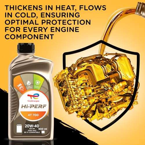 Image of TotalEnergies - Hi-Perf 4T 700 20W-40 Engine Oil for Bikes with Durability Improver Technology | API SN & JASO MA2 | 4-Stroke semi-synthetic bike engine Oil - 0.9L