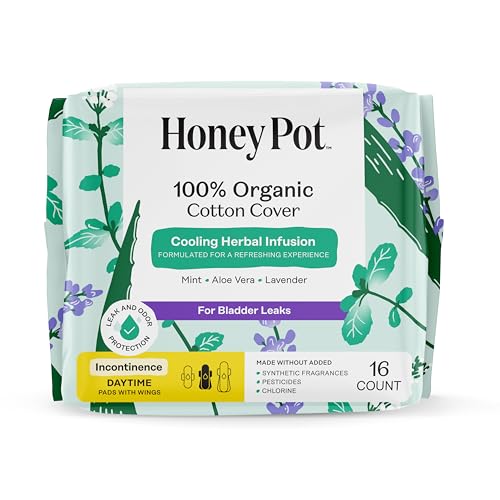 Image of The Honey Pot Company - Cooling - Daytime - Incontinence Pads for Women | Cooling Effect - Infused w /Mint, Aloe, Lavender - Organic Cotton Cover - Bladder Leak Control - Feminine Care - 16ct