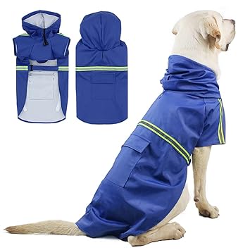 Dog Raincoat with Hood Pocket Reflective Adjustable Waterproof Slicker Rain Jacket for Small Medium Large Dog TOUFA
