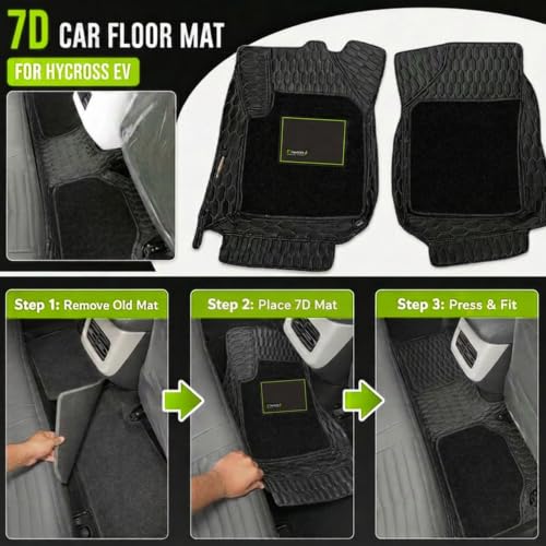 Image of EV MASTER Premium 7D Car Floor Mat Full Set for Toyota Innova Hycross Hybrid (2026 Onwards) Luxury Leather Double Car Foot Mats Complete Set of 3 | Waterproof and Washable