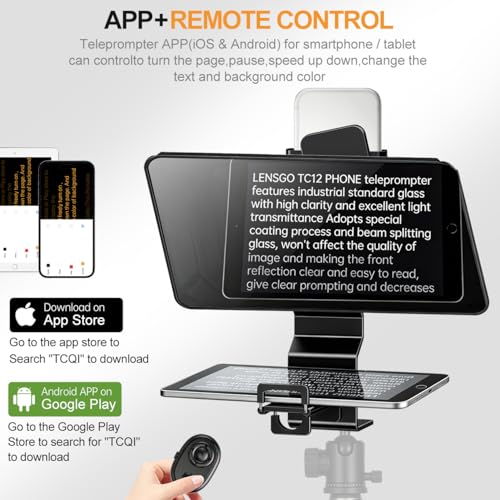 Image of Teleprompter for Smartphone,LENSGO TC12P 14.5-Inch HD Wide-Angle Beam Splitter Glass,On-the-Go Teleprompter Supports iPad /Tablet with Bluetooth Remote for YouTube, Zoom, TikTok & Vlogging