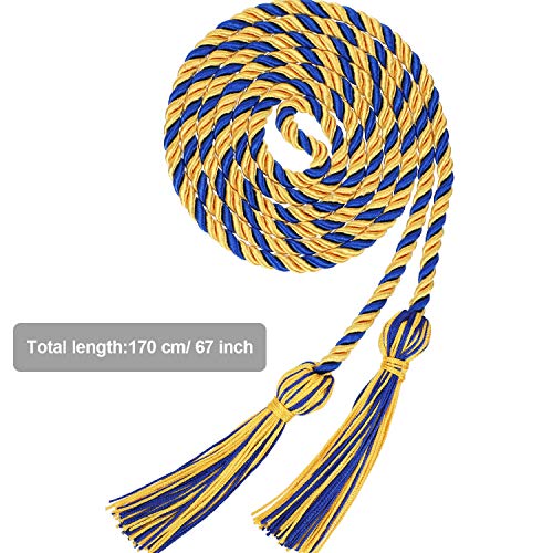 Image of TecUnite Graduation Cords Honor 2026 Polyester Yarn Decorative Garland Twist Ties with Tassels for Bachelor Gown Graduation(Gold with Blue)
