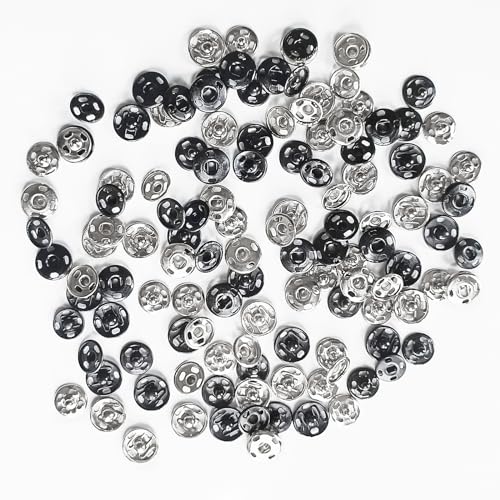 image for Willrain Sewing Snaps,120 Sets 8 mm and 10 mm,Black and Silver, Sew-on