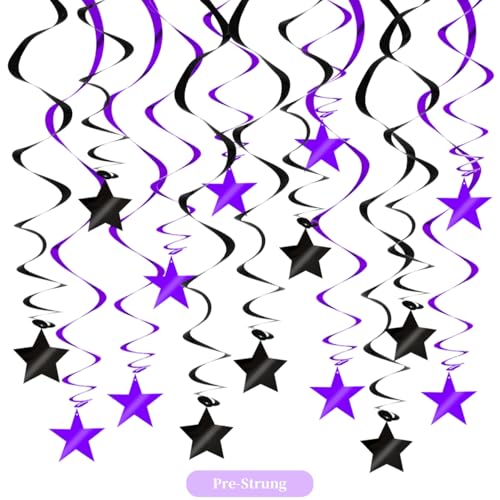 Image of BEISHIDA Black Purple Star Halloween Hanging Swirl Decorations, Halloween Party Supplies for Horror Party Wedding Baby Shower Birthday Decorations,Pack of 15