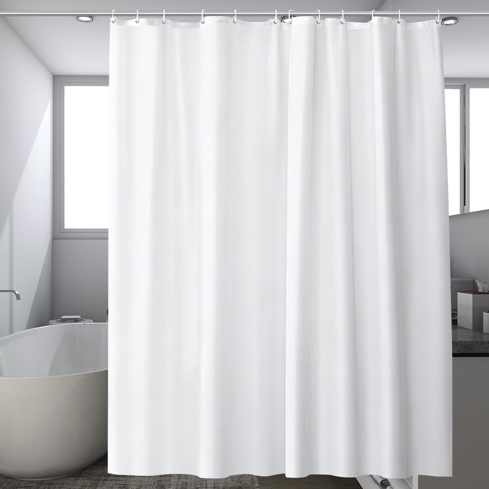Duschvorhang fürs Badezimmer, wasserdichter Polyester-Badezimmervorhang für die Badewanne, schimmelresistent mit rostfreien Metallösen, weißer Duschvorhang (300x190 cm/B x H)