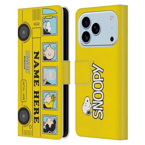 Étui portefeuille Peanuts iPhone 17 Pro personnalisé en cuir coque bus jaune