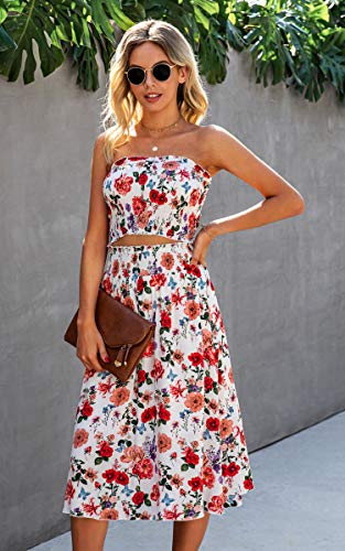 Image of Angashion Women's Floral Crop Top Maxi Skirts Set 2 Piece Outfit Dress