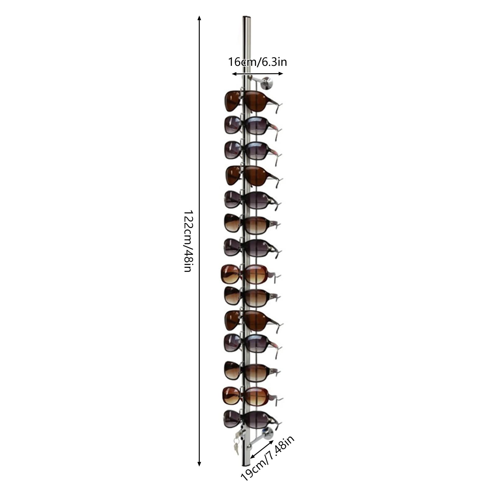 HAPPCUCOE 10Pcs Lockable Wall-mounted Glasses Display Rack, Hold 14 Pairs Glasses,Aluminum Alloy Sunglasses Storage Organizer, Sunglasses Holder for Optical Shops