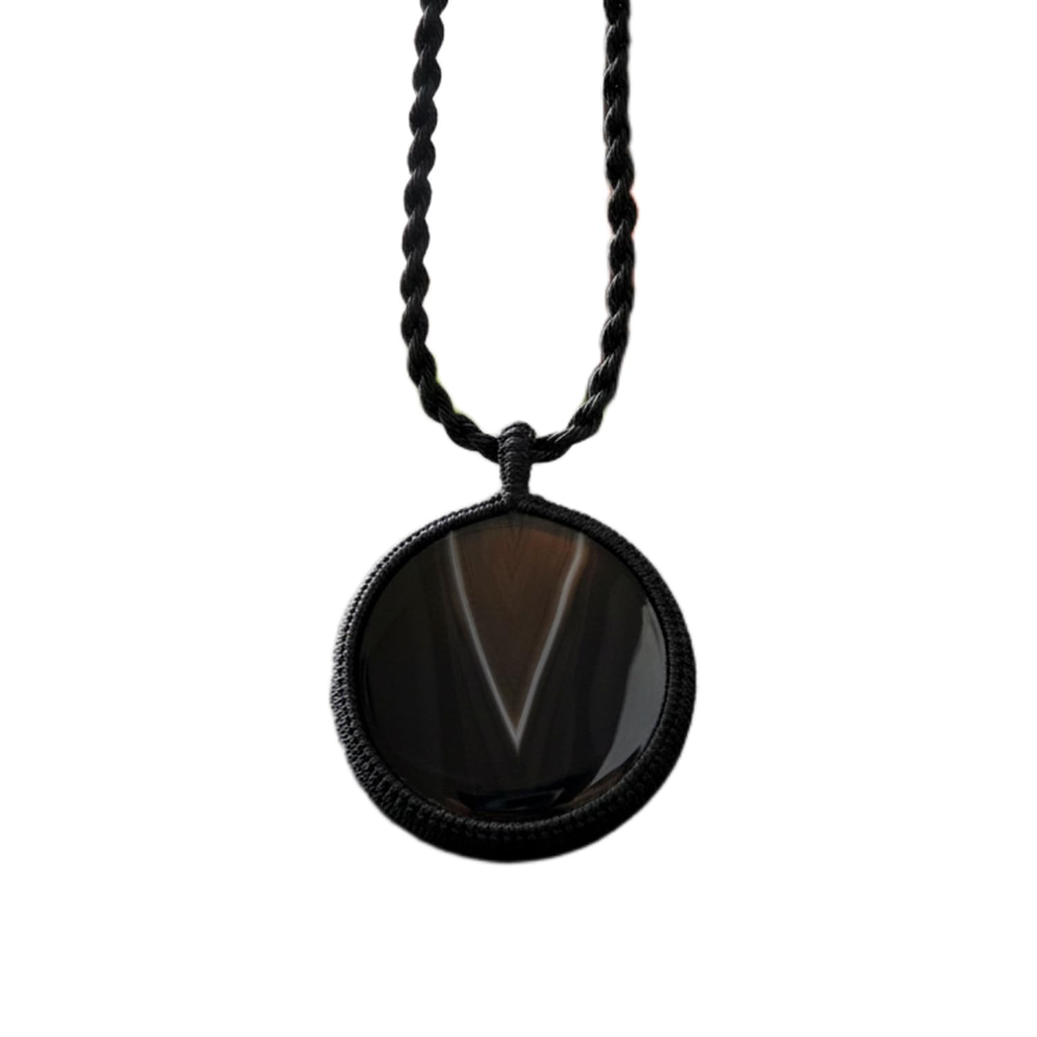 LKBEADS Collana con ciondolo in onice naturale color sabbia, forma rotonda, senza filo, con cordino in pelle da 45 cm (18 pollici) |LK_S_GP_0473