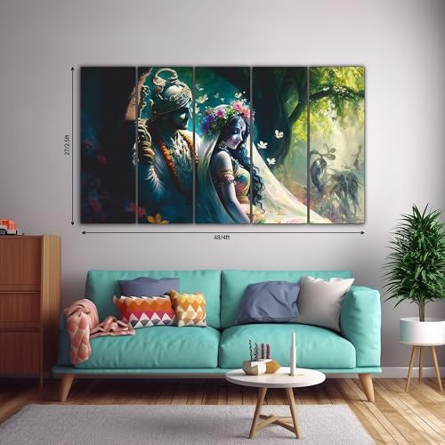 Image of The Castle Decor Lord Radha krishna painting | Multiple Frames Wall Art Painting for living room,Bedroom,Drawing room,Hotels Wooden Framed-Digital Painting (Multi Color - Design 1, 27x48 Inch)