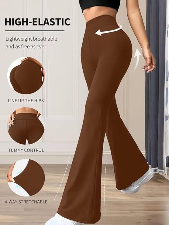 Image of DIAZ Womens Flare Pant High Waist Stretchable Trousers for Women | Bell Bottom Pants for Women | Wide Leg Palazzo Pants | Flared Yoga Pants |Casual Wear Office /Gym Wear Pants-Pack of 1