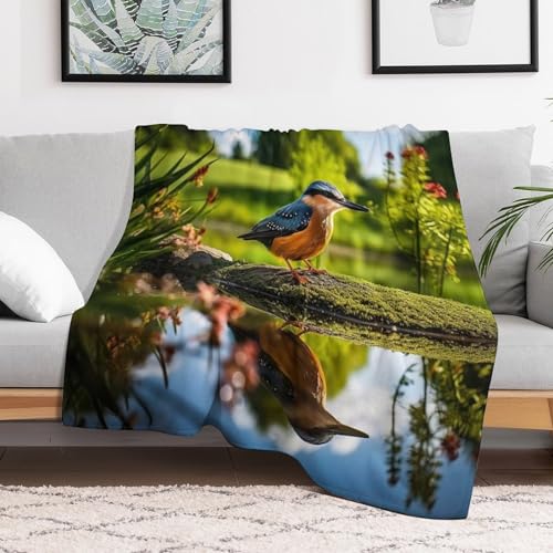 Couverture motif oiseau impression 3D douceur polaire flannel lit - 3