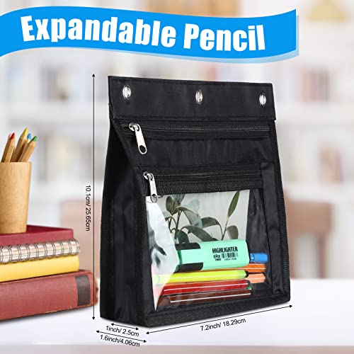 15 Pack 1 Inch Expandable Pencil Pouch 3 Ring Binder Pouches Large Capacity Pencil Pouch With Zipper, Pencil Case With Clear Window, Pencil Bags With Double Pocket For School Office Writing Utensils #TOP1
