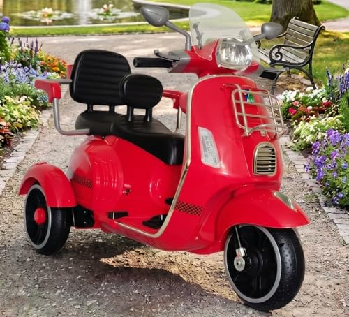 Image of SHAKYA WORLD Vespa Double Seat 12v Battery Operated Rechargeable Ride On Scooter for Girls and Boys || 2 to 6 Years (Red)