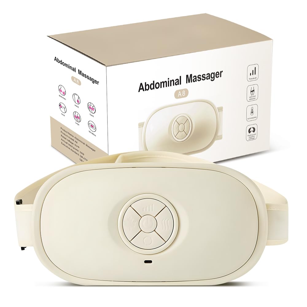 Elektrisches Bauchmassagegerät mit Wärmefunktion, tragbares Abdominale Massagegerät mit Zwei Scheiben gegen Verstopfung und Regelschmerzen, Verdauungshilfe für Zuhause und Büro